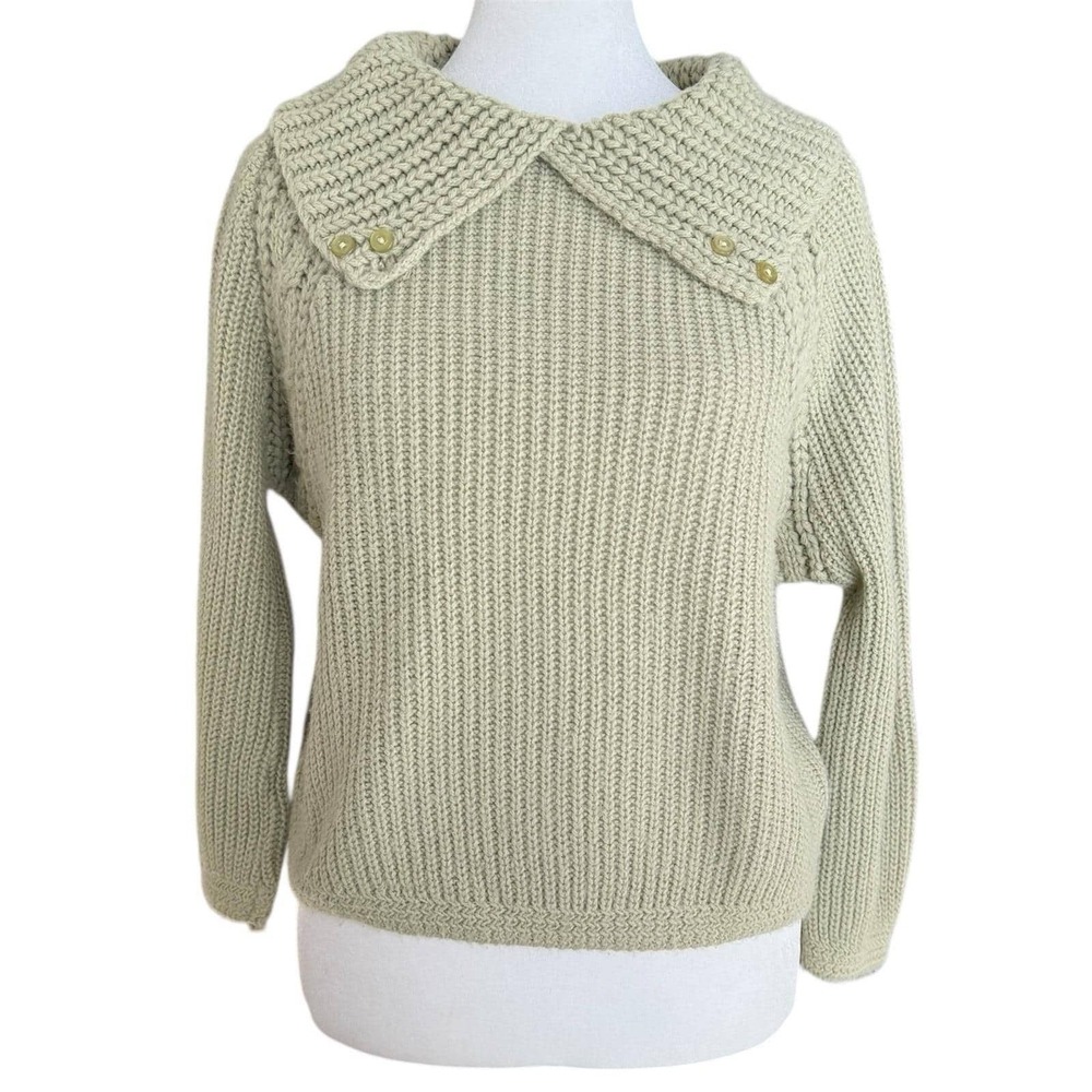 VTG 60s Penneys Peter Pan Collar Ribbed Sweater Sz Small Cottage Pistachio Green